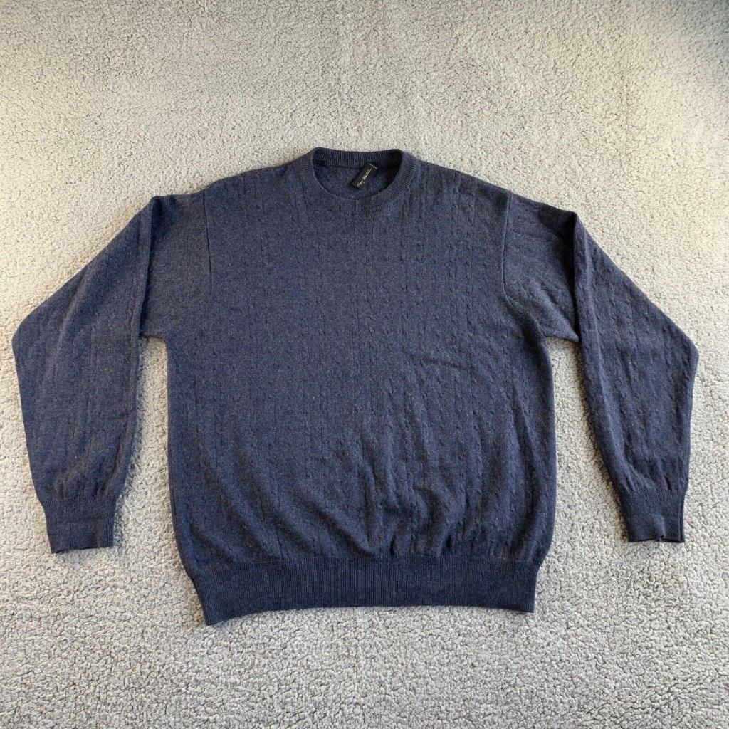Enzo Mantovani Sweater Cashmere Silk Mens Large Cable Knit Pullover Blue New